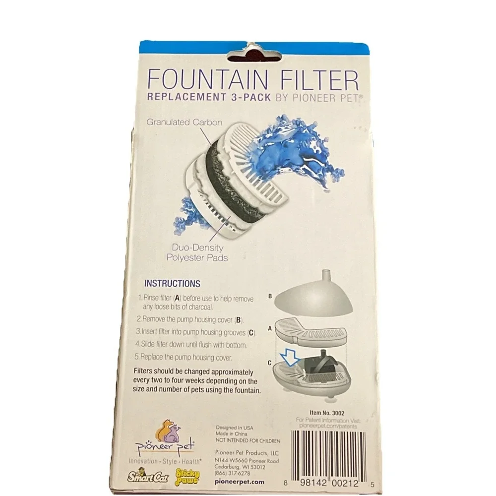 NIB NEW Pioneer Pet 3002 Pet Fountain Replacement Filter - 3‎ Pack DOGS & CATS